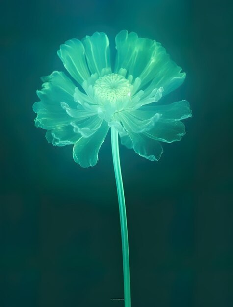 a green flower with a blue green stem