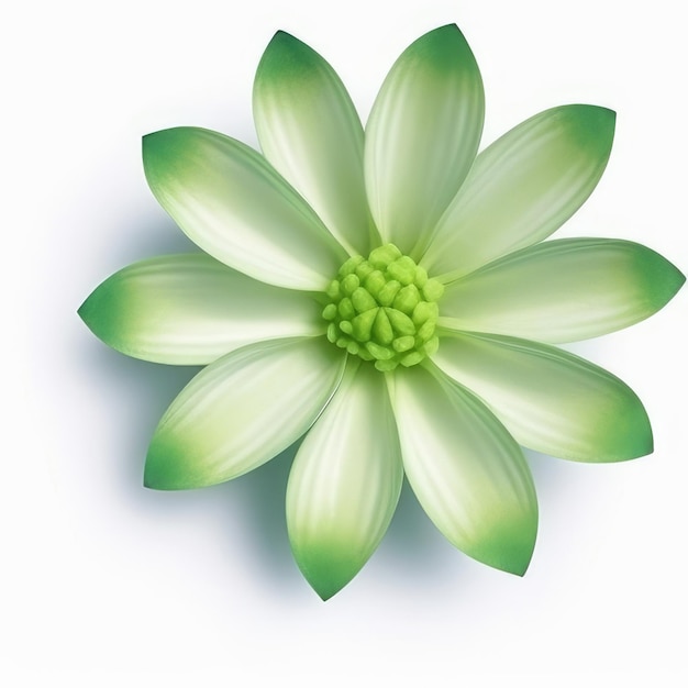 A green flower with green leaves and a green flower with the middle.