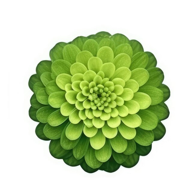 A green flower with green leaves on it