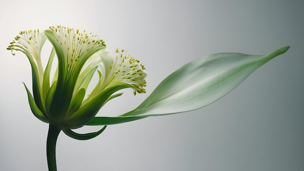 Photo a green flower with a white flower and green leaves