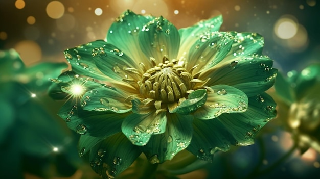 A green flower with the word flower on it