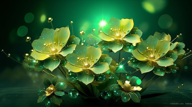 Green flowers on a dark background