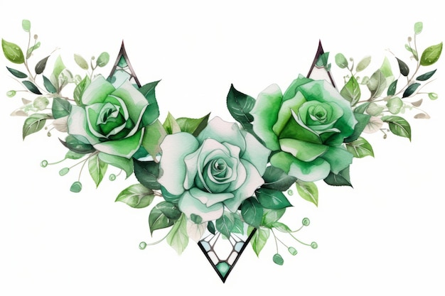 Green flowers on white background Beautiful illustration picture Generative AI