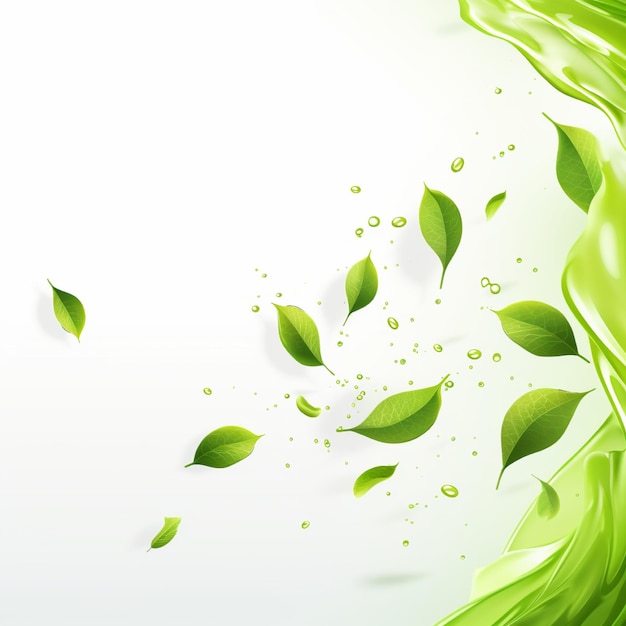 Photo green flying leaves wave organic cosmetic background