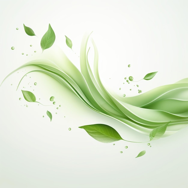 Green flying leaves wave Organic cosmetic background