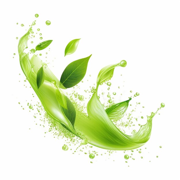 Photo green flying leaves wave organic cosmetic background