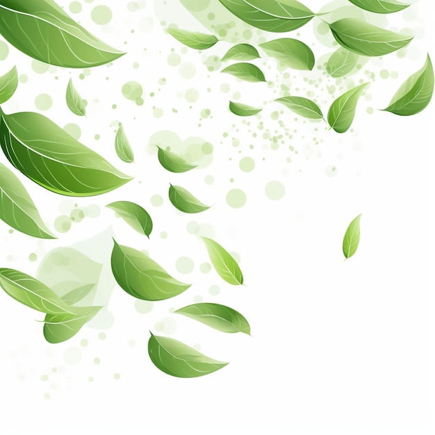 Green flying leaves wave Organic cosmetic background