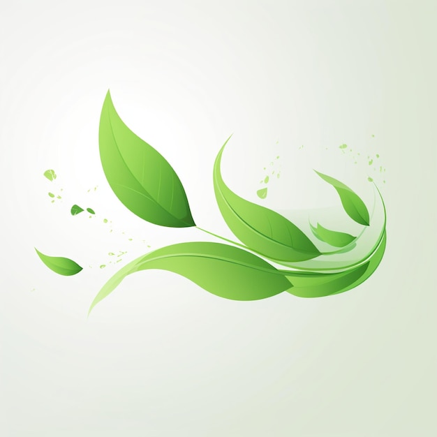 Green flying leaves wave Organic cosmetic background