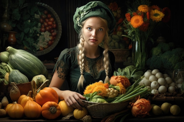 緑の食べ物の女性の背景