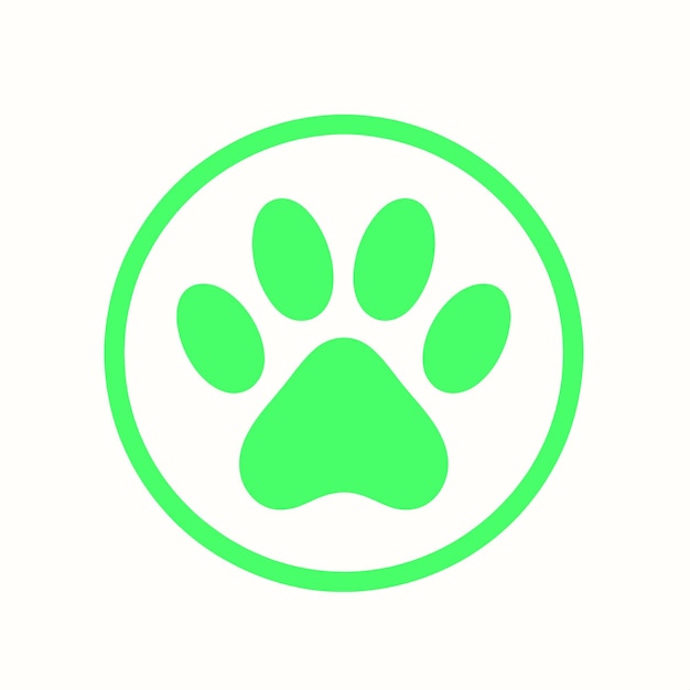 Green footprint of a cat surrounded by a circle