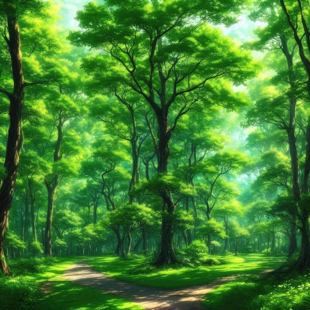 Green forest in anime style Generative AI