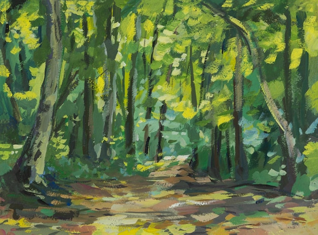 Green forest gouache painting