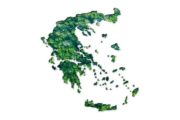 Green Forest Map of Greece, on white background