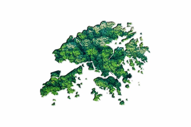 Green Forest Map of Hong Kong, on white background