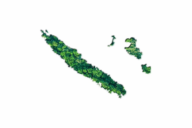 Mappa della foresta verde della nuova caledonia, su sfondo bianco