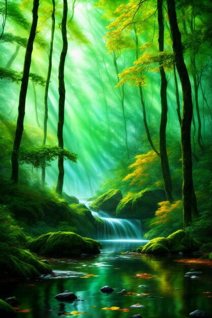 Photo green forest morning painting generative ai illustrations