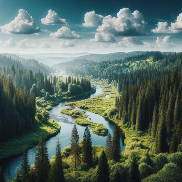 green forest and river landscape