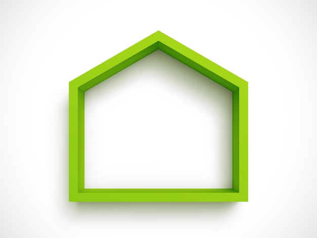 Green frame in shape of house on white background. Eco home real estate design template.