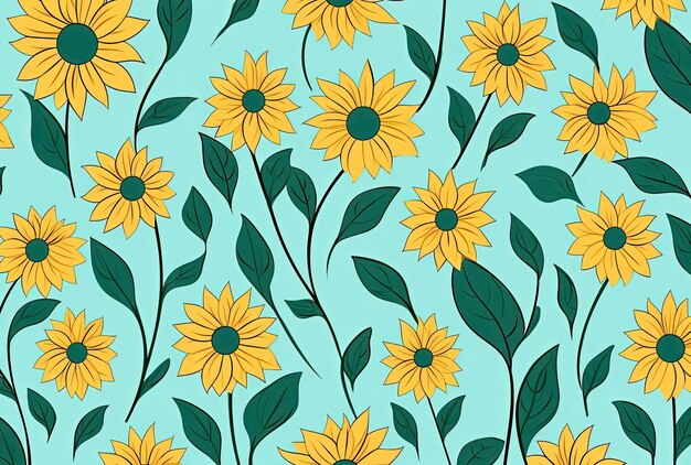 a green frame of sunflowers in the style of simple