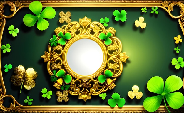 A green frame with clovers and a frame that says shamrocks.