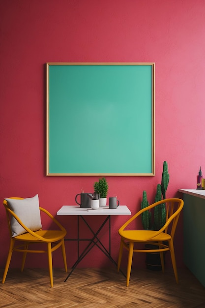 Green frame with empty space inside against a red wall