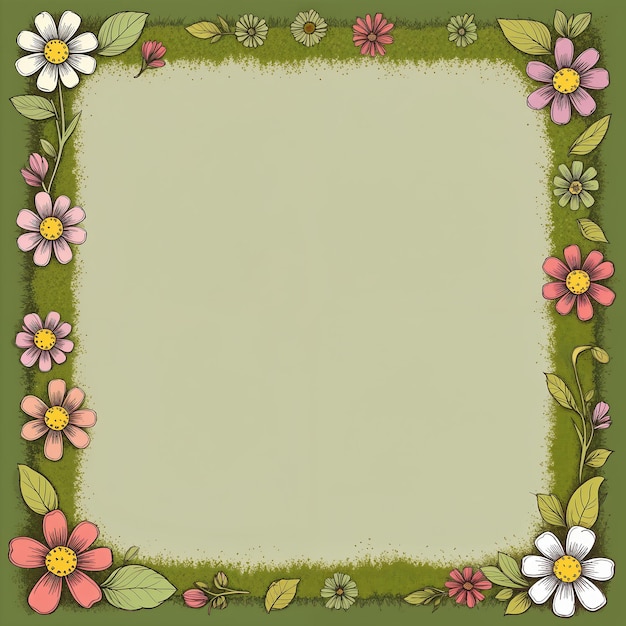 Foto una cornice verde con fiori su uno sfondo verde