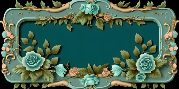 A green frame with roses on it