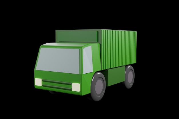 Green freight truck 3D rendering