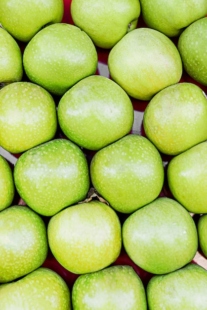Green fresh apples top view