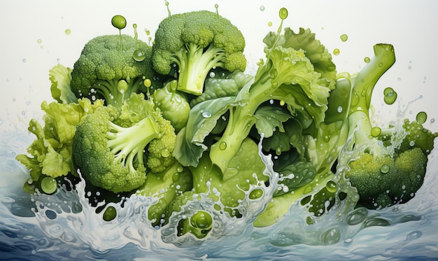 Green fresh cabbage broccoli on a white background