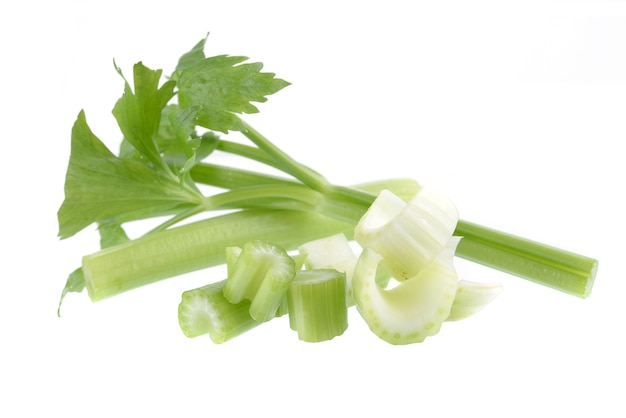 Green fresh celery  stick isolated on white.