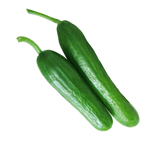 Green fresh cucumbers isolated on white