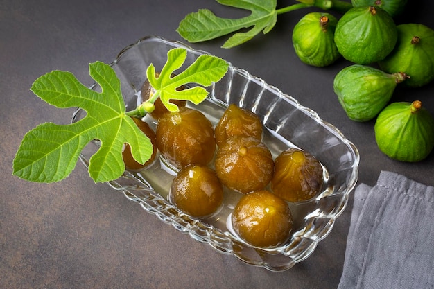 Green fresh fig jam, Turkish dessert. (Turkish name; incir receli)