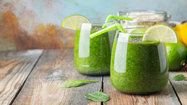 Green fresh healthy smoothie. diet detox concept.