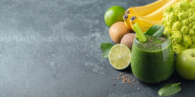 Green fresh healthy smoothie. diet detox concept.