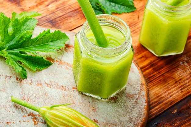 Green fresh raw smoothie from zucchini.Vegetable smoothie