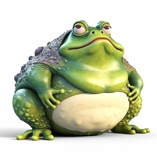 Green frog big fat toad funny cute cartoon 3d illustration on white background creative avatar