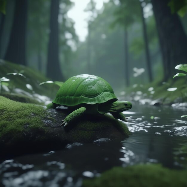 green frog in the forest green frog in the forest 3D rendering of a turtle in the forest