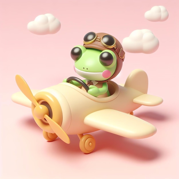 Photo a green frog is flying in a plane with a pilot on the front