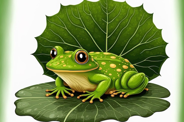 Green frog on a lotus leaf cute