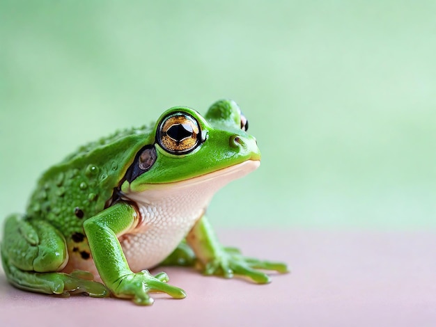 Green frog on the pastel background 29 February leap year day concept