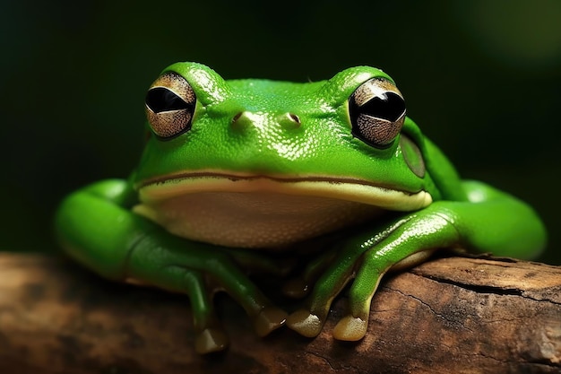 Фото Зеленая лягушка сидит на ветке дерева генеративный ии
