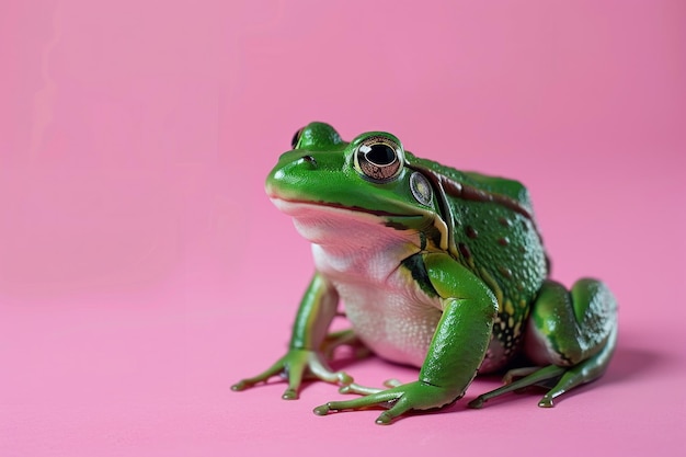 Green frog on the pink background