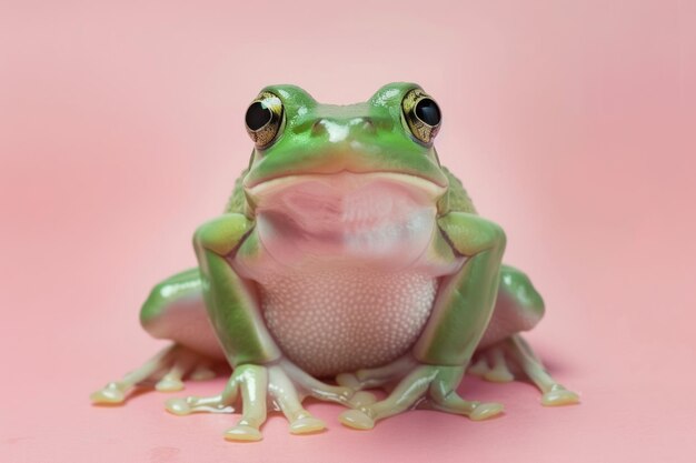 Green frog on the pink background