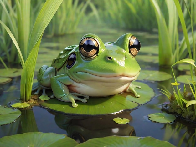 Green frog in the pond rana esculenta