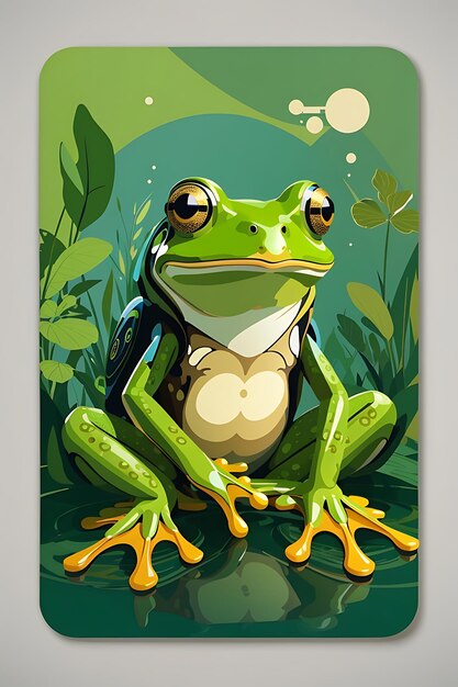 Photo green frog poster and merchandising flat design sticker vector no background