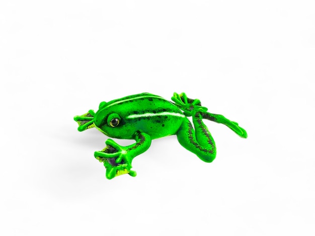 A green frog stuffed with a white stripe on its back