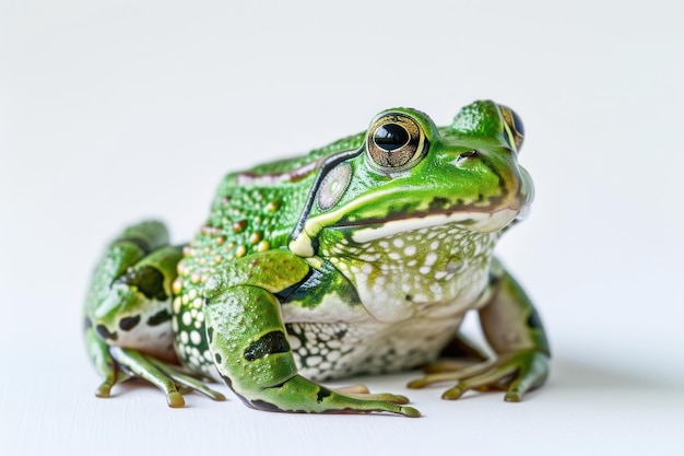 白い背景の緑のカエル