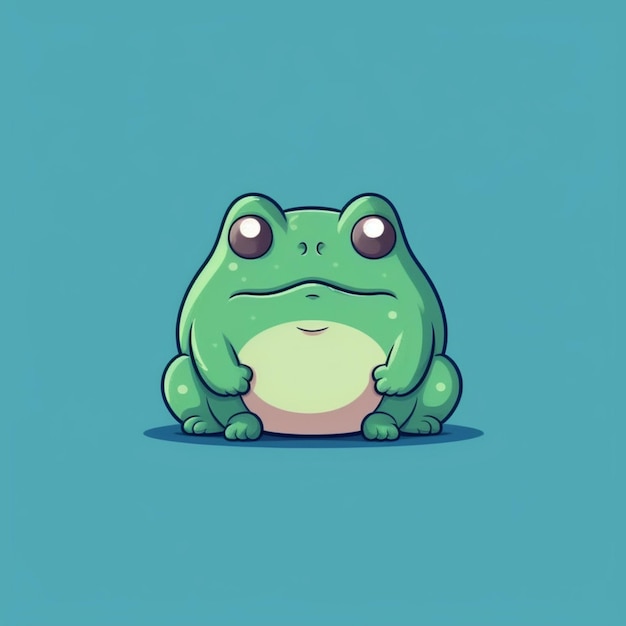 a green frog with big eyes sitting on a blue background generative ai