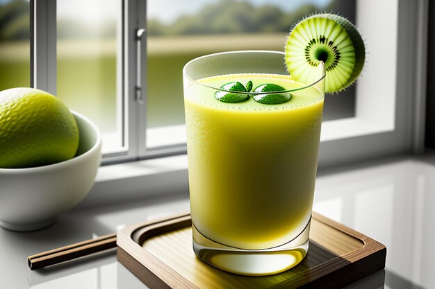 Premium AI Image | Green fruit kiwi juice drink on the table